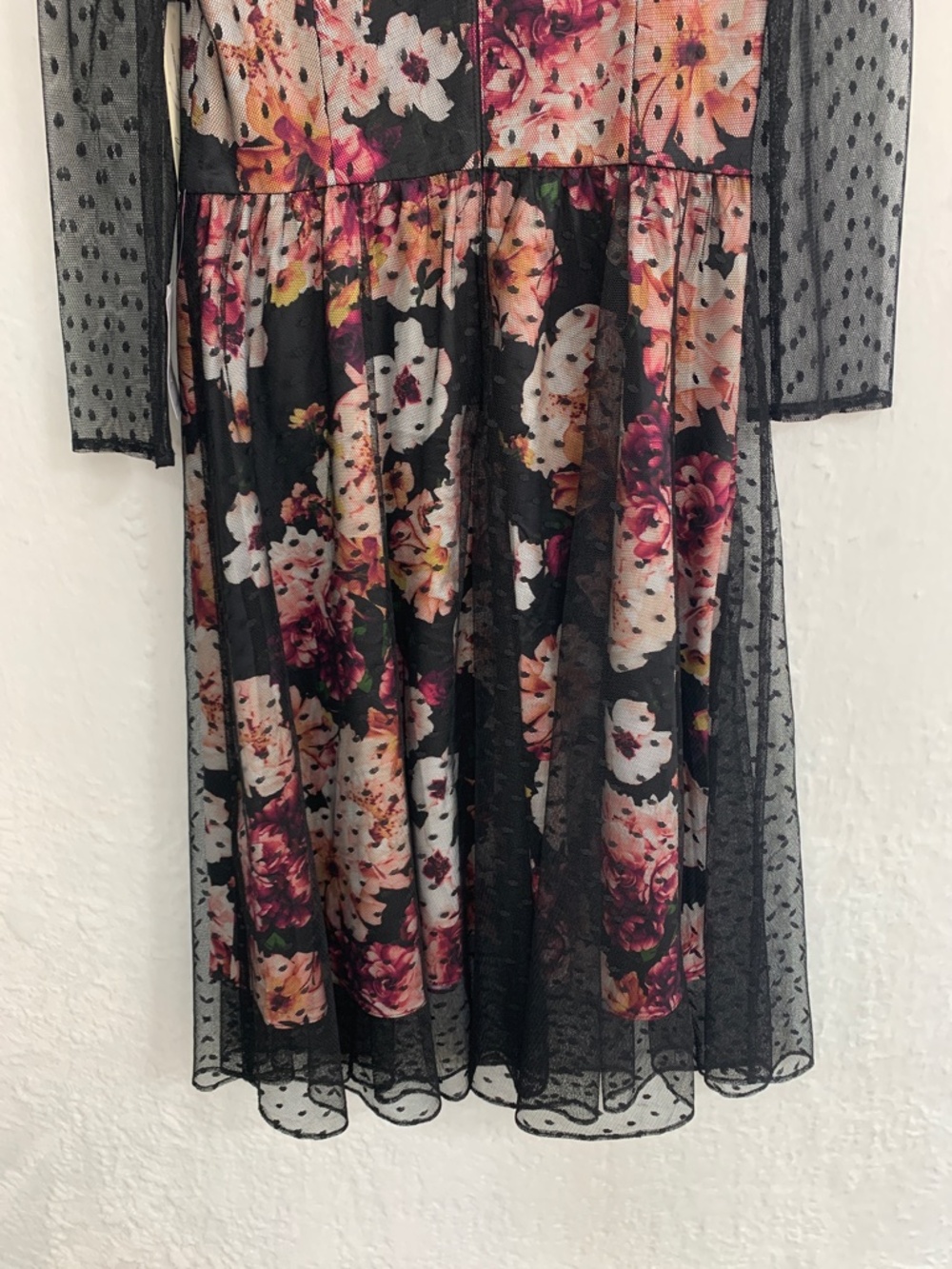Eliza J Black Floral Tulle Illusion Dress Sz 12 - Picture 7 of 15